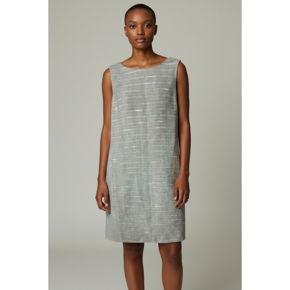 Ports 1961 Womens Sleeveless Silk Lined Metallic Tweed Dress Silver Size 8